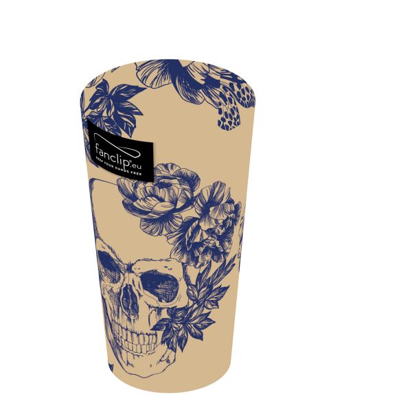 FANCLIP Becher: Totenkopf mit Rosen Blau