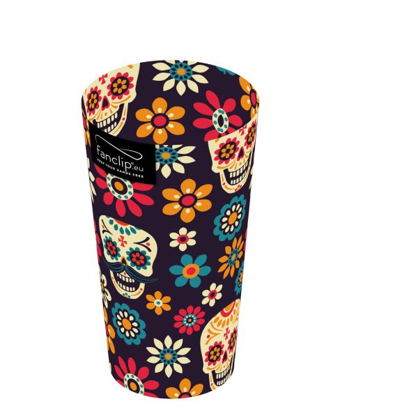 FANCLIP Becher: Totenkopf mit Blumen